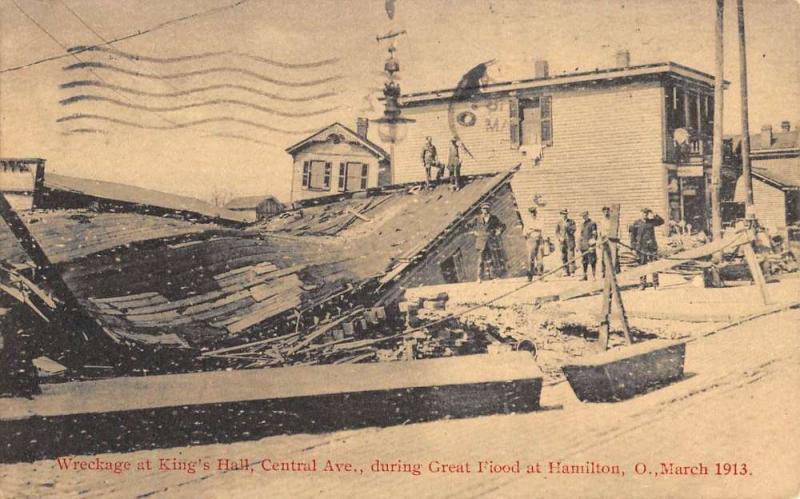 Hamilton Ohio Flood Disaster Kings Hall Wreck Antique Postcard K70980