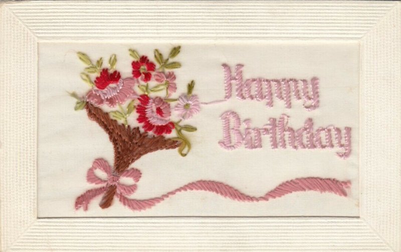 Embroidered, Flower Bouquet,  Happy Birthday, 1900-1910s