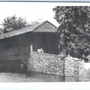 c1950s Dearborn MI RPPC Covered Bridge Greenfield Lagoon Real Photo Postcard A94