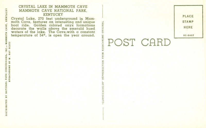 Vintage Postcard Crystal Lake Boat Ride Mammoth Cave National Park Kentucky KY