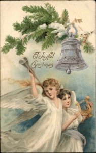 Christmas Angels Harp Horn Bell Embossed c1900s-10s Postcard