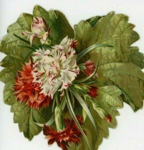 1880s-90s Die-Cut Victorian New Year's Card Beautiful Flowers Leaves *M