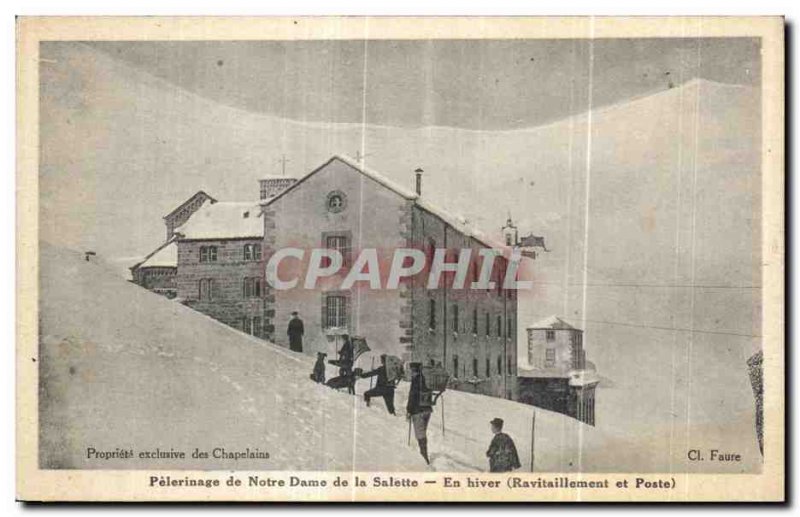 Old Postcard Pilgrimage of Our Lady of La Salette in winter and Refueling sta...