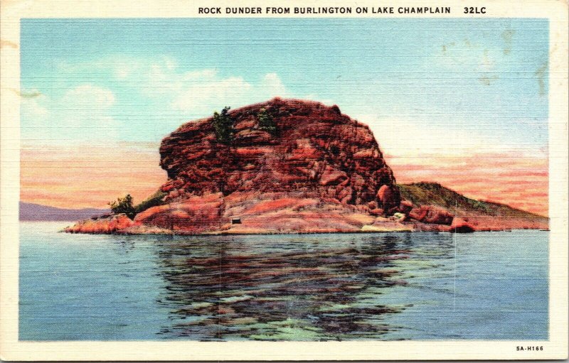 Rock Dunder Lake Champlain Burlington Vermont Scenic Landscape WB Postcard 
