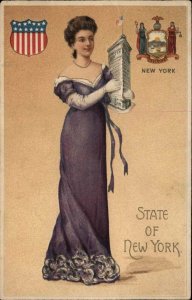 State Ladies New York Flatiron Bldg Color Embossing Beautiful Woman Postcard