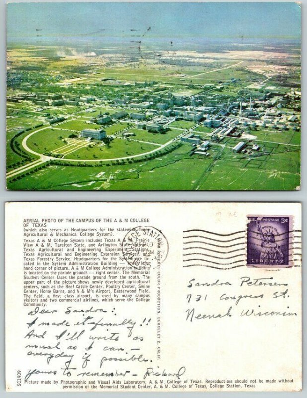 Aerial View Texas A & M Campus College Station,TX Brazos County Texas Vintage