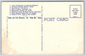 Missouri~State Map & Pics~Taneycomo~Mining~Capitol~Bridge~Dam~Linen Postcard