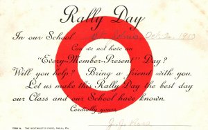 Vintage Postcard 1910's Rally Day In School Invitation To Attend Event Letter