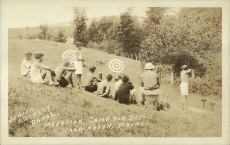 Washington ME Medomak Camp For Boys Archery c1920s-30s Real Photo Postcard 