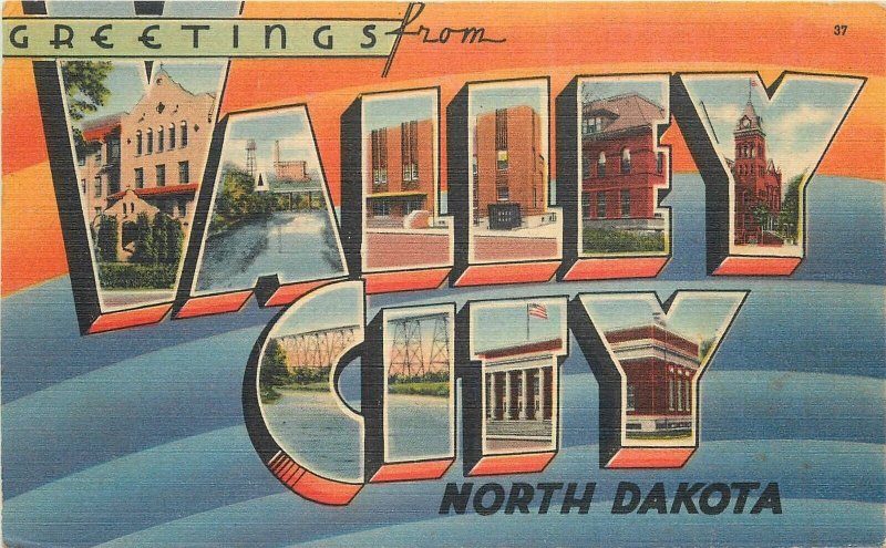Postcard North Dakota Valley City 1944 Views large Letters Hafstrom 22-13384