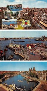 3~Postcards AMSTERDAM Netherlands  CITY~MARINA~DOCK~FERRY BOAT  Bird's Eye Views