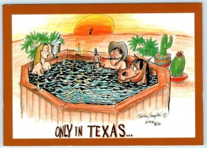 Comic HOT TUBBING w/Horse ~ TEXAS STYLE C. Van Way Hampton - 5x7 Postcard