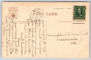 Elgin Illinois~View @ Dam On The Fox River~PM 1908~VO Hammon Vintage Postcard