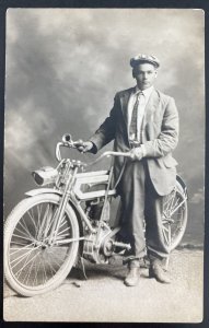 Mint USA Real Picture Postcard Early Motorcycle And Driver