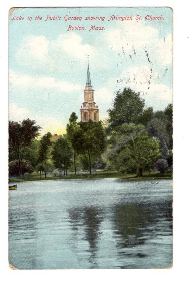 Garden, Arlington St Church, Boston, Massachusetts, Used Flag Cancel 1910