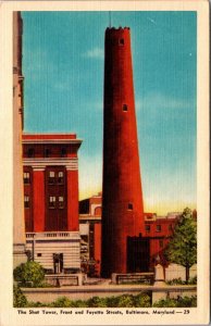 Linen Postcard The Shot Tower, Front and Fayette Streets in Baltimore, Maryland