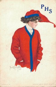 Artist Signed Pearl Eugenia Fidler Winter Fashion Lady Vintage Postcard 05.80 