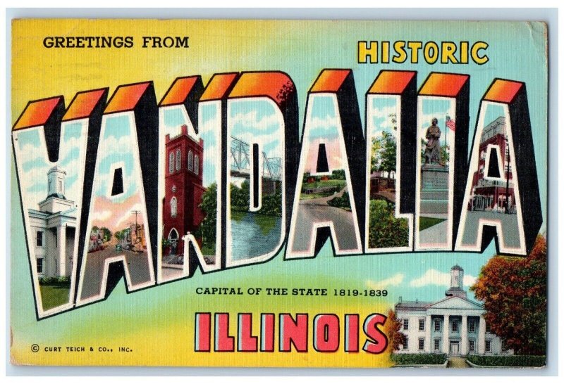 1951 Greetings From Vandalia Illinois IL, Large Letters Posted Vintage Postcard 