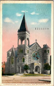 Livingston Ave Baptist Church New Brunswick NJ c1925 Vintage Postcard F02