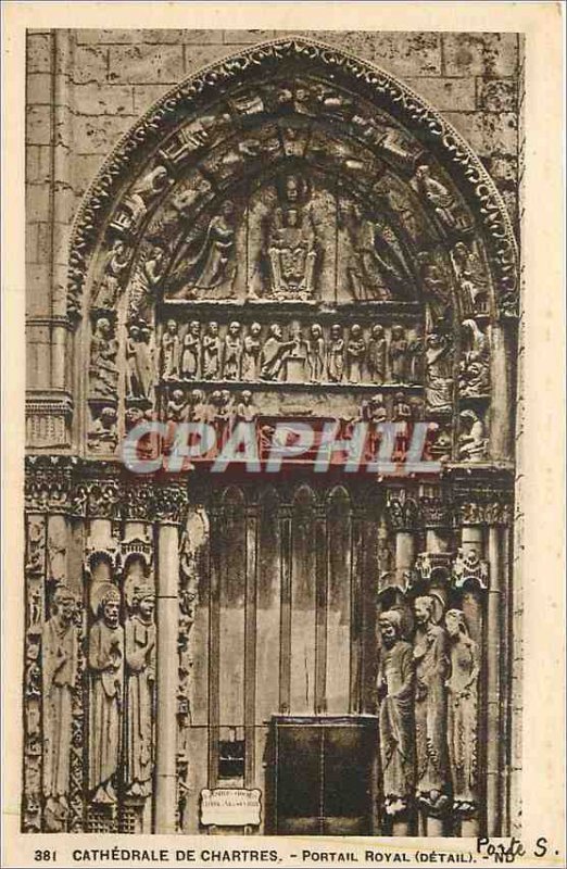 Old Postcard Cathedral of Chartres Royal Portal (Detail)