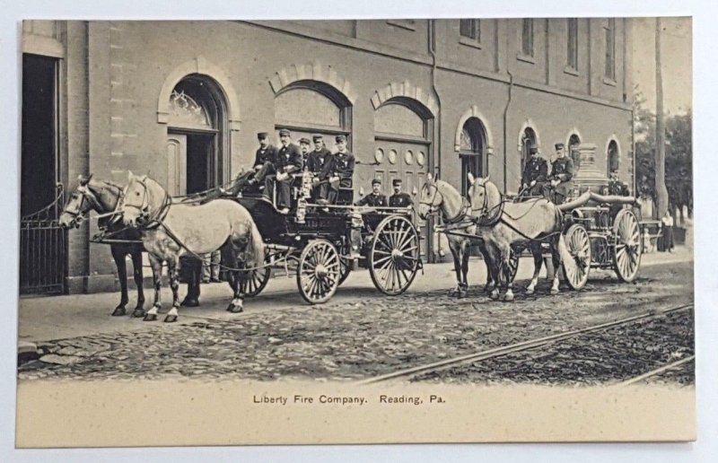 C.1896-1906 Rare! Reading PA Liberty Fire Co. Horse Drawn Apparatus. Unused A19