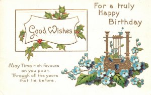 Good Wishes For A Truly Happy Birthday Natal Day Greetings Card Vintage Postcard