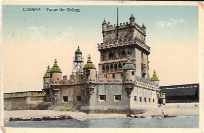 US Used. Belem Tower, Lisbon, Portugal.  Cancelled with 3 Italian stamps.