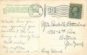 Boston Massachusetts 1916 Postcard Trinity Church Streetcar Bicycle