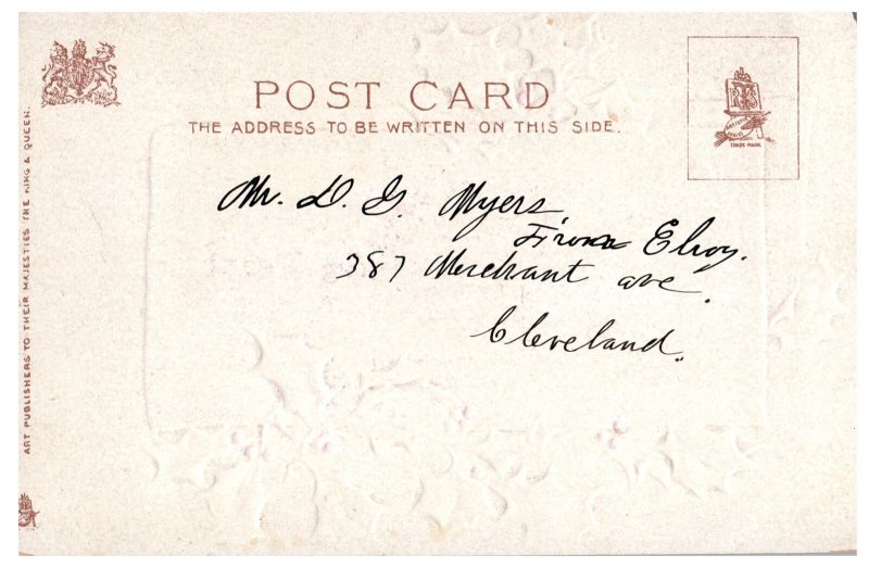 Vintage Christmas Postcard Snowy Church Scene Holly Embossed Unposted