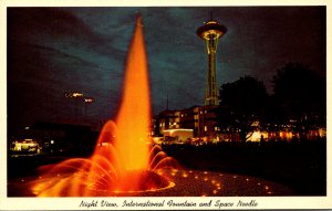 Washington Seattle International Fountain and Space Needle At Night