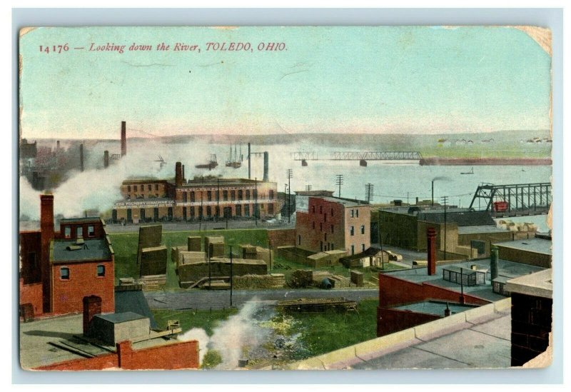 C.1905-09 Looking Down the River Factories River Toledo, Ohio Postcard P19