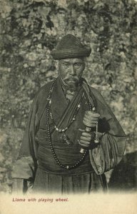 tibet thibet, Lama Priest with Prayer Wheel (1910s) Postcard