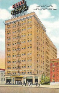 LOS ANGELES, CA California  HOTEL ST PAUL  Roadside c1940's Kropp Linen Postcard