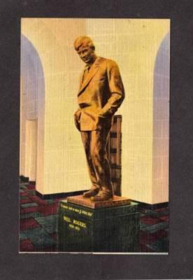 OK Will Rogers Statue CLAREMORE Oklahoma Postcard PC