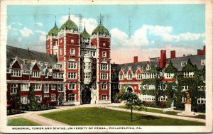 Vtg University of Pennsylvania Memorial Tower & Statue PA Philadelphia Postcard