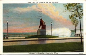 Vtg Gloucester Massachusetts MA Fisherman's Memorial Statue 1930s View Postcard