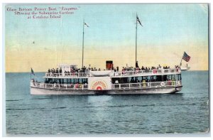 1915 Glass Bottom Power Boat Emperor Scene Catalina Island CA Flags Postcard