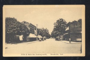 BROOKVILLE INDIANA DOWNTOWN MAIN STREET SCENE VINTAGE POSTCARD STORES