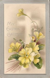 White Cross. Flowers  Old vintage American Easter Greetings embossed postcard