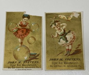 Victorian Trade Card John M Stevens Cigar Box Manufacturer Allentown PA Lot of 2