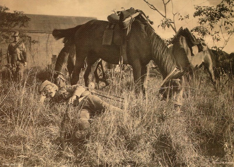 Boer War Tired Out Military Soldiers Sleeping In Battle Rare Photo Postcard