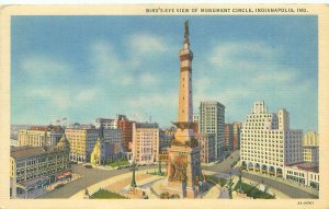 Monument Circle Bird's Eye View Indianapolis IN Linen Postmarked 1949