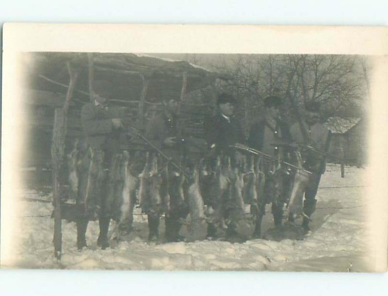 rppc Pre-1918 Hunting HUNTER MEN WITH RIFLE GUNS HOLD UP DEAD RABBITS AC7767