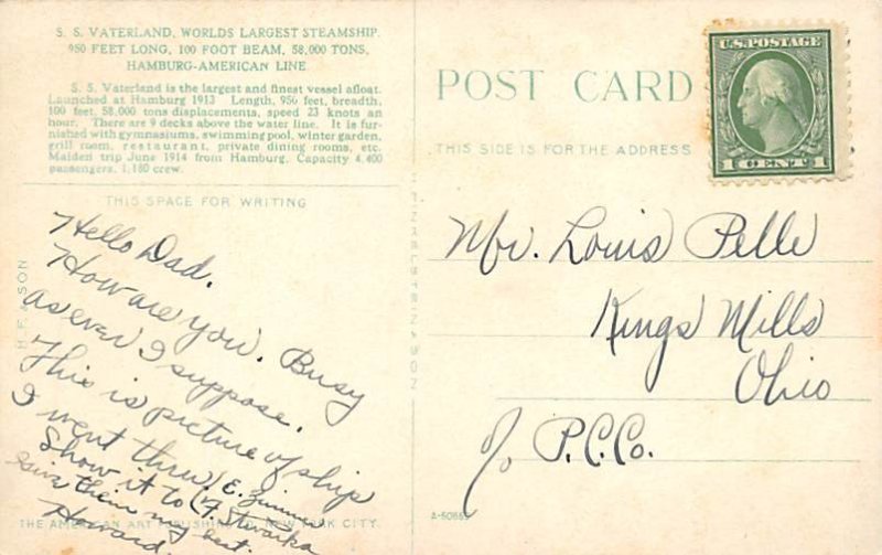 SS Vaterland Hamburg-American Line Ship 