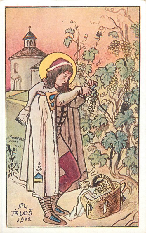 Saint Wacelaus Wenceslaus Gathers Grapes Mikolas Ales Viticulture Postcard