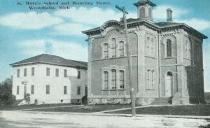 C.1910-20 St. Mary's School Boarding House, Westphalla, MI Blue Sky Postcard F70 