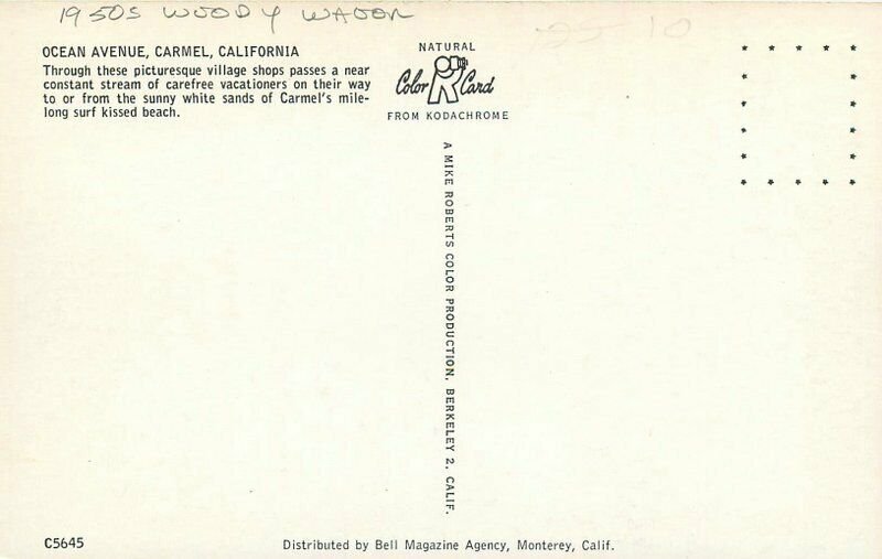 Automobiles Carmel California Ocean Ave Woody Wagon Roberts Postcard 11768