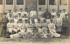 War veterans hospital large group nurses souvenir photo postcard 1916