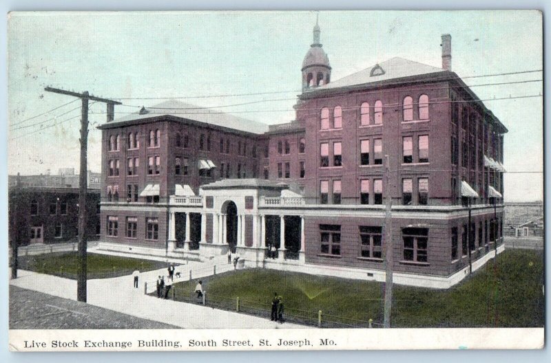 St. Joseph Missouri MO Postcard Live Stock Exchange Building South Street 1908