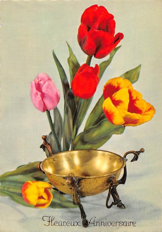 Happy Birthday Tulips Flowers Fleurs Heureux Anniversaire Topics Greetings From Postcard Hippostcard